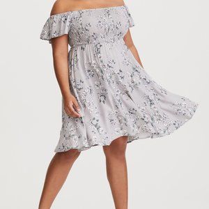 Torrid gray floral off the shoulder fit and flare dress Size 2